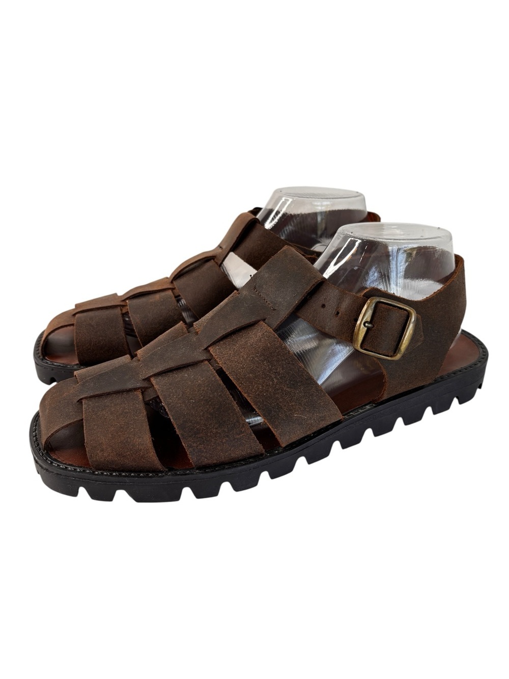 Northwest Territory Brown Leather Fisherman Sandals Mens Sz 10 Woven Rugged Sole - Picture 5 of 16